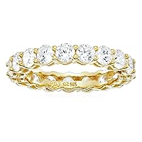 Amazon Essentials Yellow Gold Over Sterling Silver Round Cut Cubic Zirconia All-Around Band Ring (3.5mm), Size 8