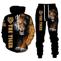 Tiger Lion 3D Printed Hoodies Pants 2 Piece Casual Pullover Sweatshirt Sports Party Wearing