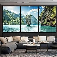 ORDIFEN Large Canvas Wall Art 3 Panels Pictures Wall Decor Island In Phang Nga Bay Thailand 3 Panels Pictures Modern Artwork Bathroom Pictures Wall Decor Kitchen Pictures Wall Decor