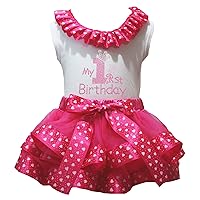 Petitebella Rhinestone 1st to 6th Lace White Shirt Hot Pink Hearts Petal Skirt