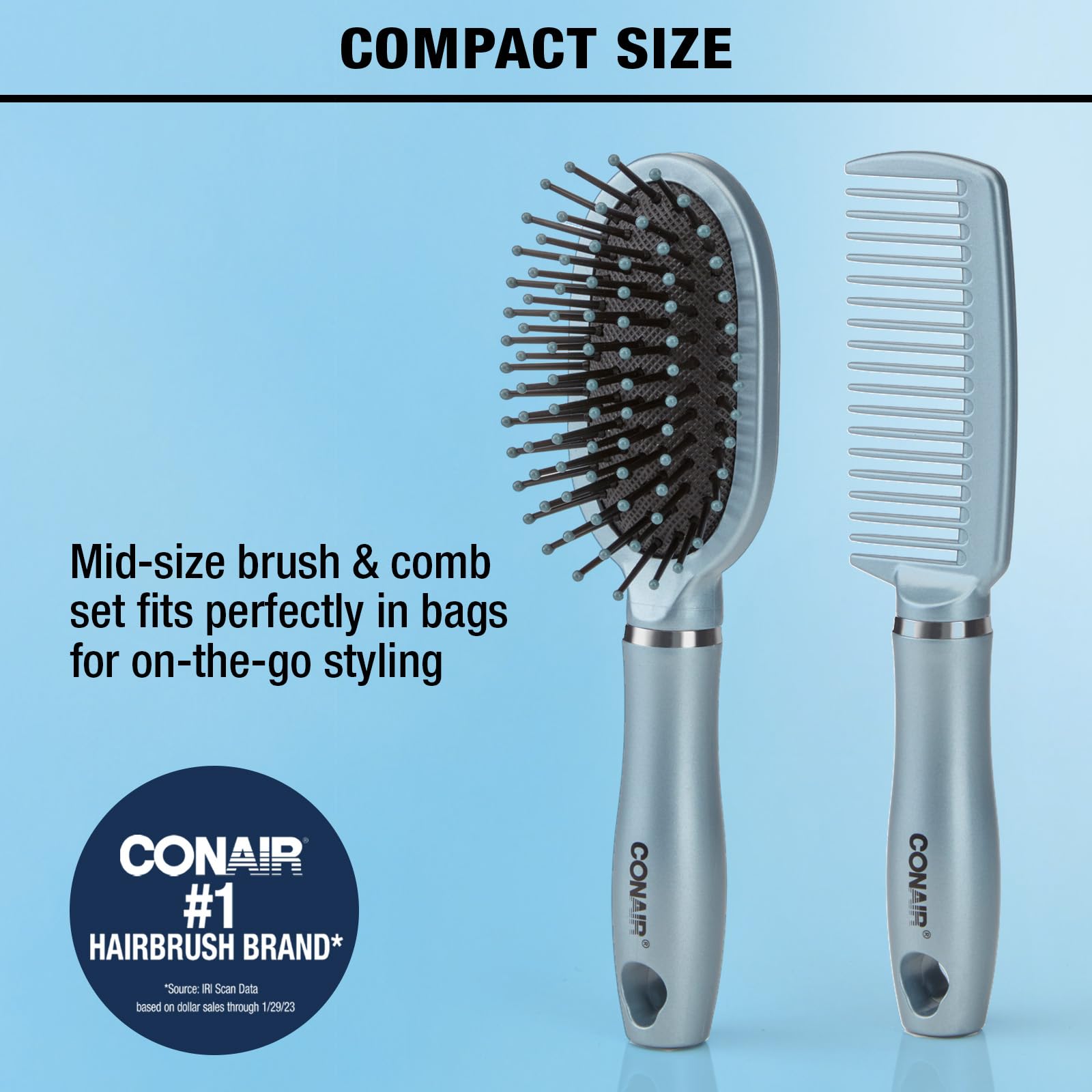 Conair Detangle & Style Wide-Tooth Comb and Travel Hairbrush Set, Detangler Brush and Comb Set, 2 Count, Color May Vary
