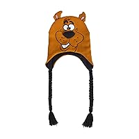 Scooby Doo Beanie Hat, Peruvian Winter Knit Cap with 3D Ears and Tassels, Brown, One Size