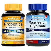 NewRhythm Probiotics & Magnesium Glycinate Bundle, Digestion Support & Muscle Relaxation, for Men & Women, Non-GMO