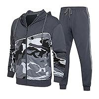 Tracksuit Men,Men's Hooded Athletic Track Suit Casual Full Zip Jogging Sweatsuits 2 Pcs Outfit