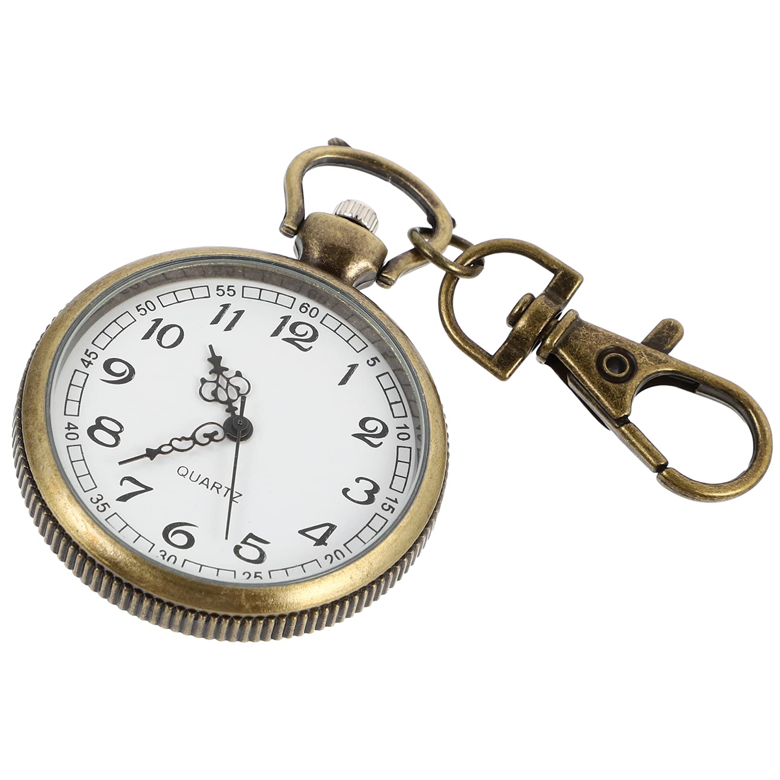 POPETPOP Clip- on Open Face Quartz Pocket Watch with Key Buckle- Unisex Fob Watch Hanging Pocket Watch Decorative