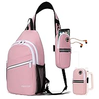 MAXTOP 【2 CROSSBODY BAG】 One Pink Sling Bag Backpack Compare with One 5-Zipper Pockets Pink Belt Bag Travel Essentials