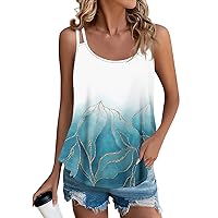 Cute Tops for Women Geometric Colorblock Sleeveless Strappy Tank U Neck Swing Cami Workout Fitness Casual Basic Tops