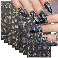 8Sheets Gold Star Nail Sticker Decals- Metallic Nail Supplies 3D Self-Adhesive Sun Stars Moon Starlight Planets Snake Nail Design Nail Art Stickers for Women Acrylic Nails Decoration Accessories Craft