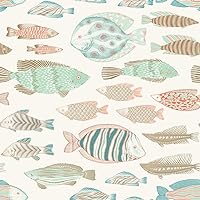 Tempaper White Marine Fish Removable Peel and Stick Wallpaper, 20.5 in X 16.5 ft, Made in The USA