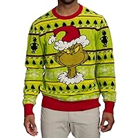 Grinch Head Santa Hat Wreath Snowflakes Ugly Christmas Sweater