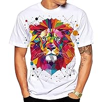 Men's Planet Top 3D Printed T-Shirt Shirt Casual Short-Sleeved T-Shirt Geometric Lion