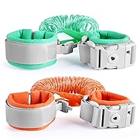 Anti Lost Wrist Link with Key Unlock 2 Pack (4.92ft Green+8.2ft Orange) Toddler Wrist Leash for Kids Child Safety Harness with Reflective Strip