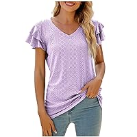 Prime Wardrobe Deals Of The Day Women Peplum Sleeve Tops Flattering Summer Tshirt Sexy Casual Embroidery Eyelet Blouses Trendy Cute Vacation Tee Textured Pattern Summer Tops