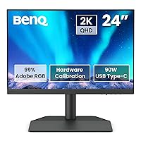 BenQ SW242Q 24-inch 2K 90W USB-C Photographer MacBook/Windows Compatible Monitor, 99% Adobe RGB, 100% sRGB, TUV Anti-Reflection Cert, 10-bit Color, 16-bit 3D LUT, Wireless Hotkey Puck