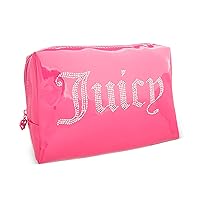 Juicy Couture Women's Cosmetics Bag - Travel Makeup and Toiletries Clutch Wedge Pouch, Pink with Rhinestones