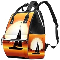 Sunset River Boat Orange Diaper Bag Backpack Baby Nappy Changing Bags Multi Function Large Capacity Travel Bag