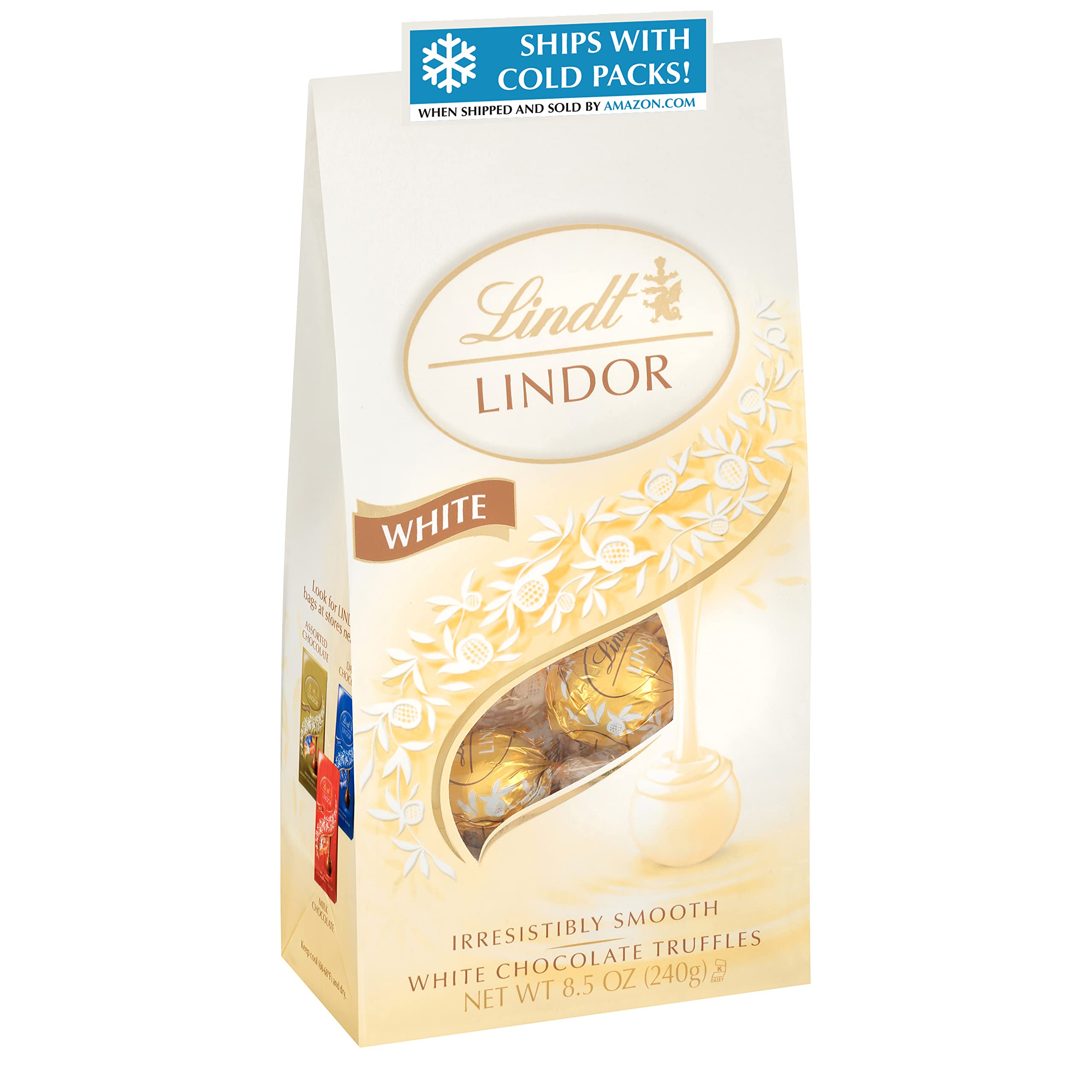 Lindt LINDOR White Chocolate Truffles, White Chocolate Candy with Smooth, Melting Truffle Center, Great for gift giving, 8.5 oz. Bag (6 Pack)