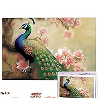 Oriental Peacock on Flower Tree Puzzles Personalized Puzzle 1000 Pieces Jigsaw Puzzles from Photos Picture Puzzle for Adults Family (29.5