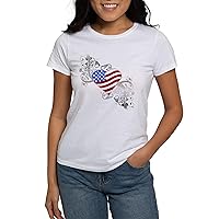 CafePress Independence Day Flag Heart Women's T Shirt Womens Classic Crew-Neck Soft Graphic T-Shirt