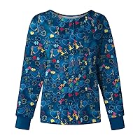 Women's Sweatshirts Pattern Tops Pocket Working Stand-Up Collar Single Breasted Protective Overalls Jacket, S-5XL