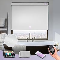 Motorized Roller Shade Blinds 100% Blackout Shades Cordless Waterproof Remote Control Window Automated Blinds with Valance Custom Size for Smart Home and Office, White