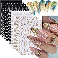 10 Sheets Gold Line Nail Art Stickers Decals French V-Shaped Sparkly Reflective Glitter Gold Silver Swirl Stripe Lines Nail Accessories DIY Nail Designs for Women Girls Nails Art Decoration