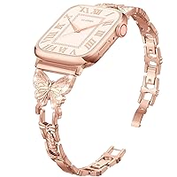 Butterfly Bracelet Compatible with Apple Watch Band 38mm 40mm 41mm iWatch Series 7 6 SE 5 4 3 2 1, Women Girl Cute Fancy Jewelry Dressy Slim Metal Stainless Bling Diamond Shiny, 38 40 41mm Rose Gold