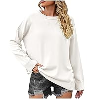 Women's Oversized Lightweight Sweater Drop Shoulder Crewneck Knit Pullover 2023 Fall Tunic Solid Color Jumper Tops