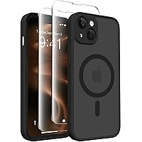 Magnetic for iPhone 14 Case, [Compatible with MagSafe] [Full Camera Protection] [14FT Drop Protection] Shockproof Protective Slim Translucent Matte Phone Case iPhone 14, Black