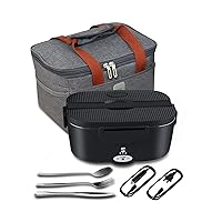 STN Heated Lunch Box,75W Electric Lunch Box Food Heater 1.5L Heated Lunch Boxes For Adults Work With Insulated Bags and Big Cutlery Set For 12V 24V 110V (Black)