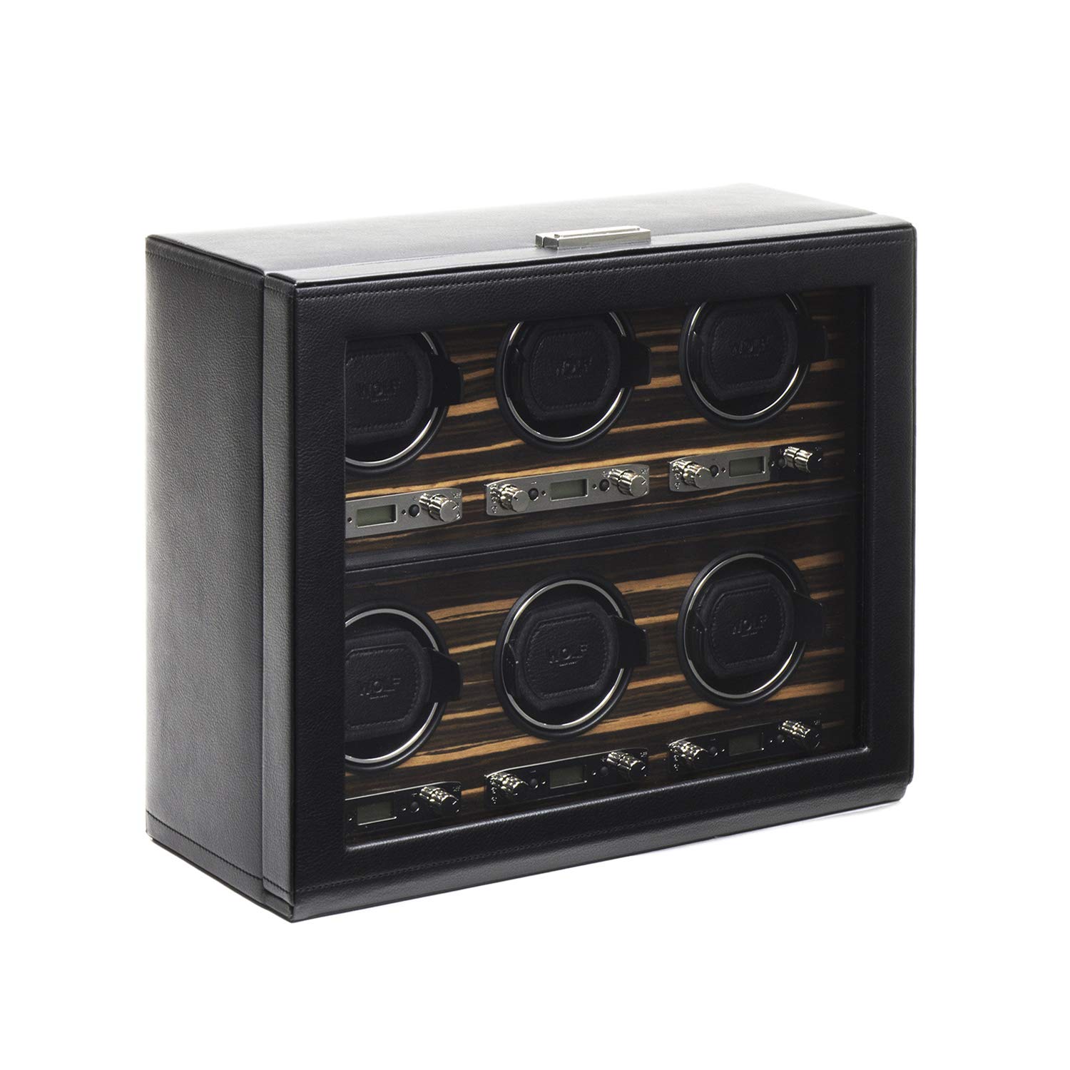 WOLF 459256 Roadster 6 Piece Watch Winder with Cover, Black