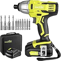 SnapFresh Cordless Impact Driver, SnapFresh 20V 1/4” Impact Drill w/ 1350in-Lbs Torque, Variable Speed 2200 RPM, Built-in LED, 2.0Ah Li-ion Battery, 1h Rapid Charger, Driver Bits & Sockets, Tool Bag