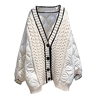 Autumn Loose Korean Style Knitted Stitched Cotton Clothes V-Neck Cardigan Korean Women's Jacket