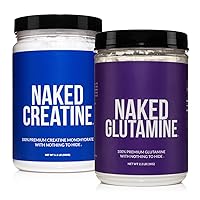 NAKED Pure Micronized Creatine Monohydrate 100 Servings + 200 Servings Pure L-Glutamine Bundle: Vegan, Non-GMO, Gluten Free. Minimize Muscle Breakdown & Improve Protein Synthesis. Nothing Artificial