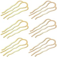6 Pieces Metal Hair Fork Clip Hair Side Combs Teeth Hair Pins for Updo Buns 4 Prong Hair Updo U-Shape Hair Sticks for Women Hair Styling Tool Accessories (Gold & KC Gold)