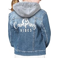 Camping Vibes Kids' Hooded Denim Jacket - Colorful Gift - Girls Present