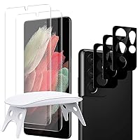 amFilm (2+3 Pack) 3D Curved Tempered Glass Screen Protector and Camera Screen Protector for Galaxy S21 Ultra 5G 6.8 Inch, Fully Compatible with UltraSonic Fingerprint Scanner, Black
