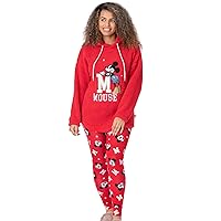 Disney Mickey Mouse Womens Pyjama Set | Ladies Red Red Borg Hoodie With Legging Bottoms | Embroidered Silver & Gold Bundle