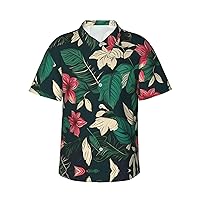 Flower Leaf Men's Casual Button-Down Hawaiian Shirts â€“ Funky Tropical Summer Outfits â€“ Retro Printed Beach Wear for Men