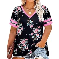 RITERA Plus Size Tops For Women Short Sleeve T Shirt Casual Summer V Neck Tunics Tees XL-5XL