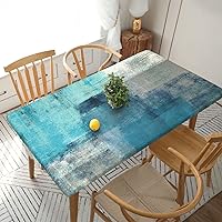 Blue Green Abstract Tablecloth Elastic Fitted Edge Table Cloth Rectangle Table Cover Washable Reusable for Kitchen Dining Picnic Party 5FT 60 X 30