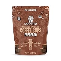 Lakanto Sugar Free Espresso Coffee Cups - Sweetened With Monk Fruit Sweetener and Erythritol, Eat Your Coffee, On the Go, Dark Roast, Keto Diet Friendly, Vegan (Espresso - 8 Cups - Pack of 1)
