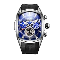 REEF TIGER Mens Big Sport Watches Blue Dial Tourbillon Automatic Watches Waterproof Rubber Strap Watch RGA3069