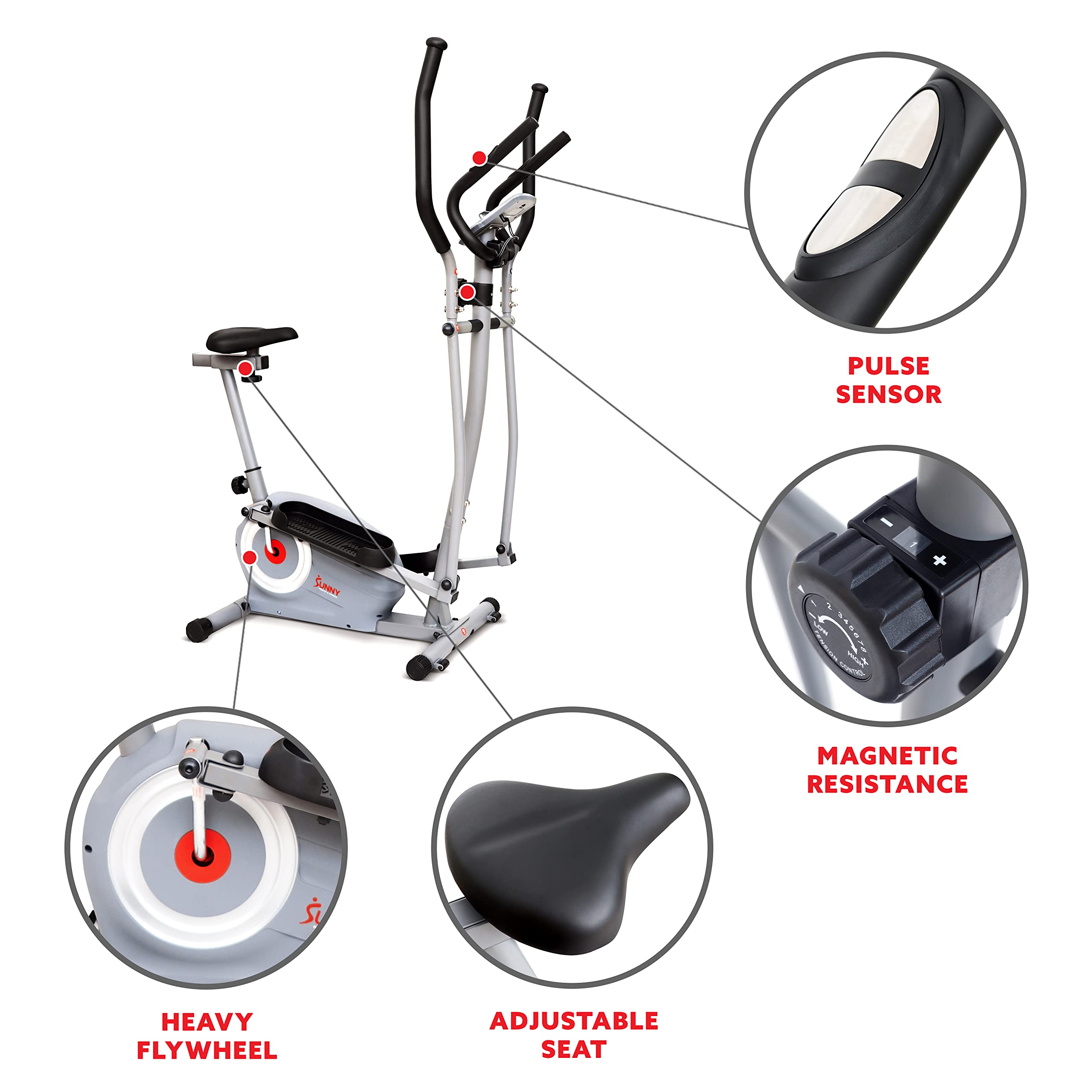 Sunny Health & Fitness Essential Magnetic Resistance 2-in-1 Cross Trainer Elliptical Bike, with Digital Performance Monitor, Optional Bluetooth with Exclusive SunnyFit® App