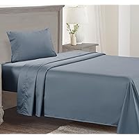 CALIFORNIA DESIGN DEN 5-Star Hotel Quality Twin Sheet Set, 100% Cotton Sateen, 600 Thread Count 3 Pc is Soft & Smooth with Deep Pocket Fitted Sheet (Blue)