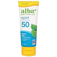 Alba Botanica Sunscreen Lotion, Sport, SPF 50, Fragrance Free, 3 oz (Packaging May Vary)