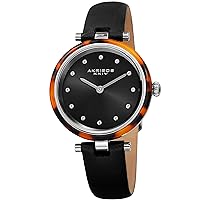 Akribos Swarovski Crystal Markers Watch, Tortoise Shell Bezel, Sunray Dial, Quartz Movement, Comfortable Designer Women’s Leather Watch - AK1052