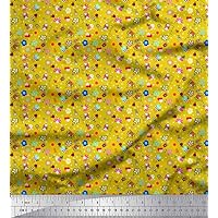 Soimoi Cotton Voile Yellow Fabric - by The Yard - 42 Inch Wide- Dot & Floral Garden Clip Art - Whimsical Dots with Elegant Florals and GardenPrinted Fabric