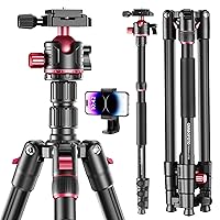 74-inch-Professional-Camera-Photography-Tripod, Ball Head Aluminum DSLR/SLR Tripod & Monopod with Carry Bag Compatible with Canon Nikon Binoculars Laser Telescope (Weight 3 Lbs, 13Lbs Load)