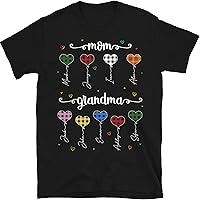 Grandma Heart Personalized Grandchildren Shirt, Gifts for Nana Gigi Mom, Customized Kids Names for Grandma, Mothers Day, Birthday, Multicolored